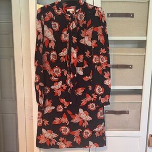 Shoshanna Floral Tie-neck Silk Dress